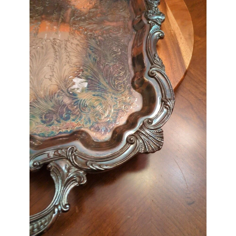 Vintage Birmingham Silver Co. Elaborate 20” Silverplate Footed Butler’s Tray